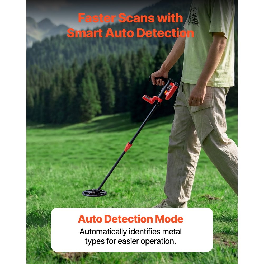 VEVOR Metal Detector, 6", Lightweight Metal Detector with LCD Display, IP68 Waterproof Search Coil, Adjustable 22.8"-33.8" High Accuracy Gold Detector, Easy to Use, for Detecting Gold Treasure Hunting