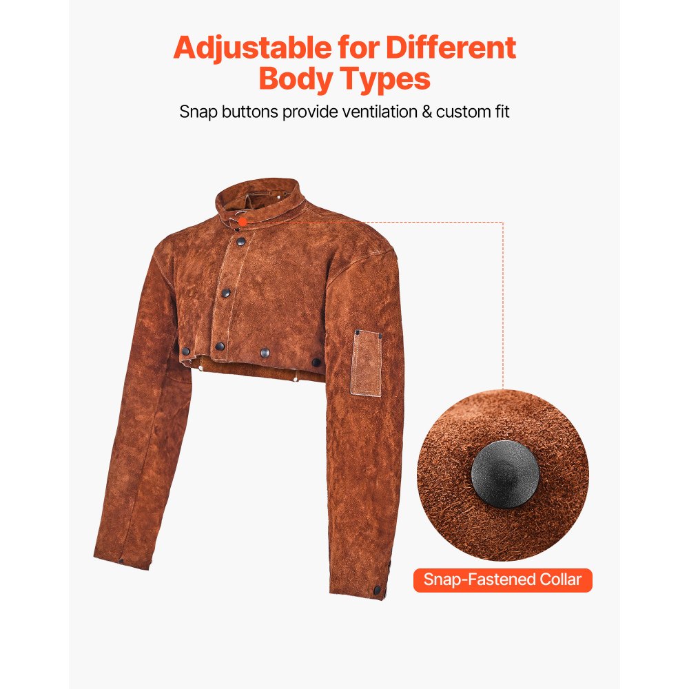 VEVOR Leather Welding Cape Sleeve, Heavy Duty Flame Resistant Cowhide Safety Cape Sleeves for Men Women, Heat-Resistant for Welding, Blacksmithing, Woodworking, Gardening, L-Size
