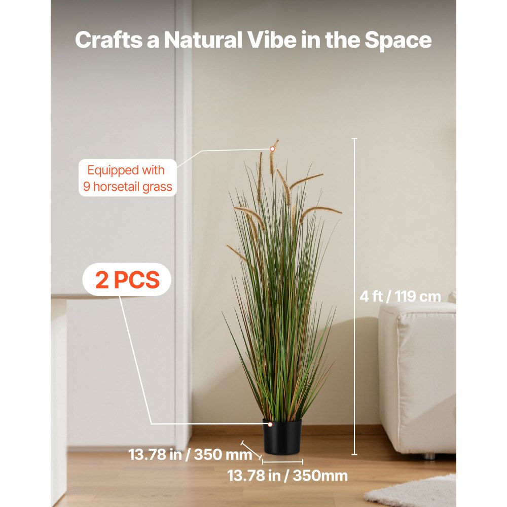 VEVOR Artificial Grass Plant, 2 Pack 47 inch Horsetail Reed Grass in Pot, Premium PVC Faux Fake Greenery Shrubs Plant for Indoor Outdoor House Home Garden Office Room Décor, Housewarming, Green