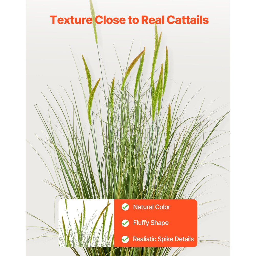 VEVOR Artificial Grass Plant, 2 Pack 35 inch Cattail Grass in Pot, Premium PVC Faux Fake Greenery Shrubs Plant for Indoor Outdoor House Home Garden Office Room Décor, Housewarming, Green