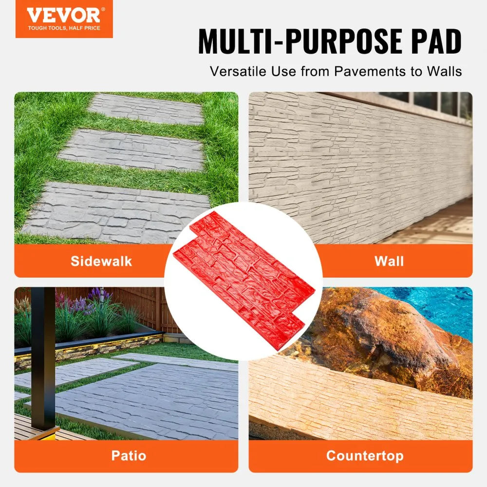 VEVOR Concrete Stamps Mat, 28 x 12 x 0.6 in, Concrete Texturing Skin Polyurethane Stamp Stone Tile Texture Mat, Slate floor Imprint Seamless Stamp Concrete Molds for Outdoor Decorative, Red