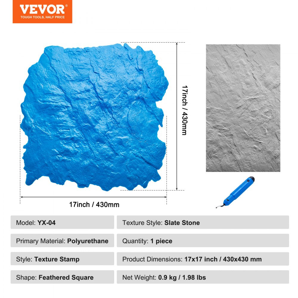 VEVOR Concrete Stamps Mat, 18 x 18 in, Concrete Texturing Skin Polyurethane Stamp Stone Tile Texture Mat, Slate floor Imprint Seamless Stamp Concrete Molds for Outdoor Decorative, Blue
