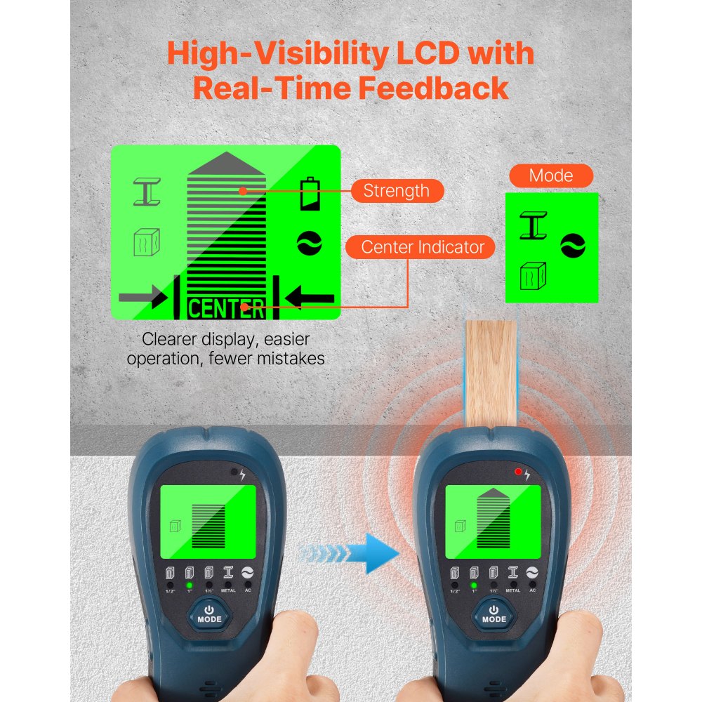 VEVOR Stud Finder Wall Scanner, 5 in 1, Electronic Wall Stud Detector with Smart Sensor, High-Definition LCD Display and Audio Alarm, for the Center and Edge of Metal, AC Wire, Joists, Pipes, Blue