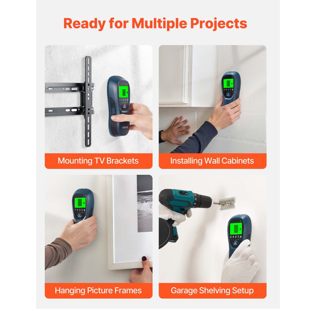 VEVOR Stud Finder Wall Scanner, 5 in 1, Electronic Wall Stud Detector with Smart Sensor, High-Definition LCD Display and Audio Alarm, for the Center and Edge of Metal, AC Wire, Joists, Pipes, Blue