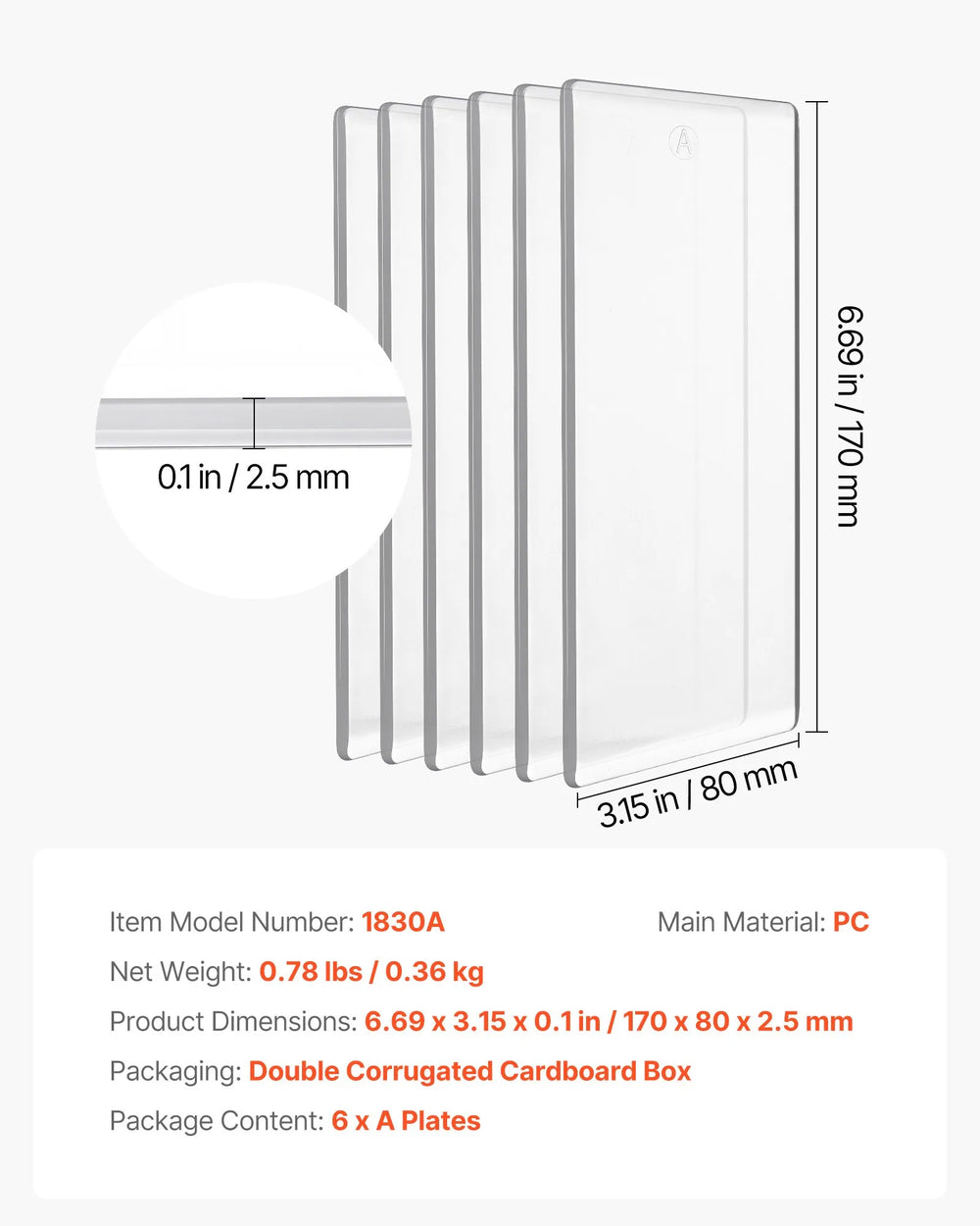 VEVOR Cutting Plates, 6 Pcs, 6.69 x 3.15 x 0.1 in, Clear Polycarbonate Material, Die Cut Pads Compatible with VEVOR Die Cutting and Embossing Machine KM-1830, for Scrapbooking and Card Making