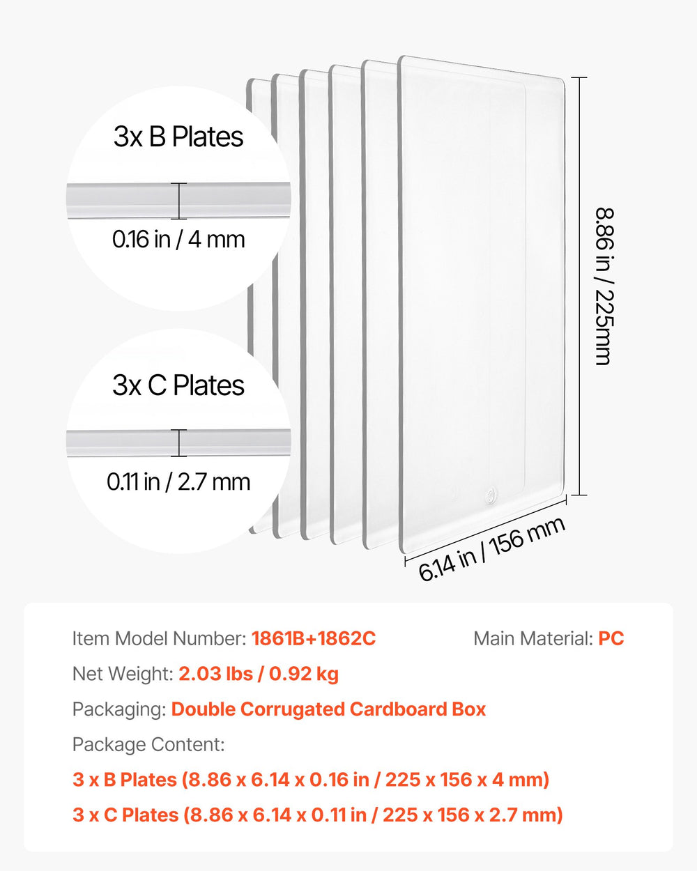 VEVOR Cutting Plates, 6 Pcs, 8.86 x 6.14 in, Clear Polycarbonate Material, Die Cut Pads Compatible with VEVOR Die Cutting and Embossing Machine KM-1860, for Scrapbooking, Card Making, Crafting