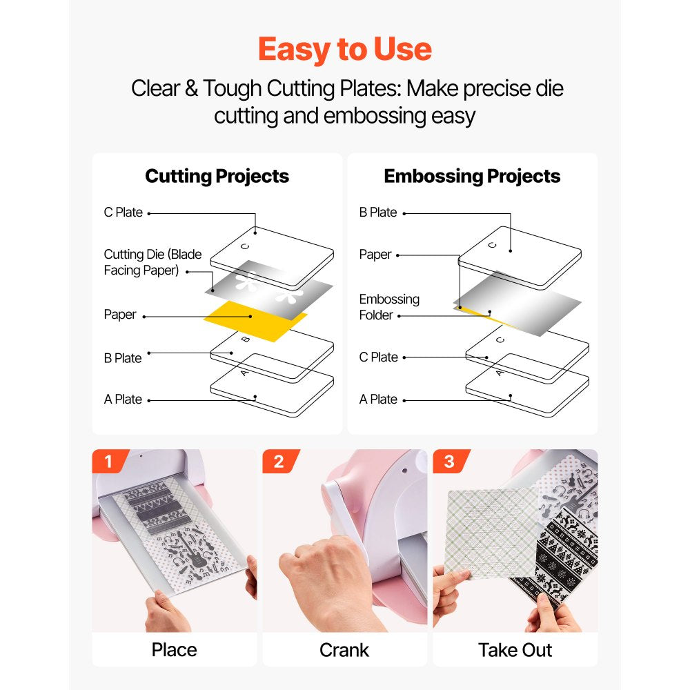 VEVOR Cutting Plates, 6 Pcs, 12.13 x 8.5 x 0.12 in, Clear Polycarbonate Material, Die Cut Pads Compatible with VEVOR Die Cutting and Embossing Machine KM-1885, for Scrapbooking and Card Making