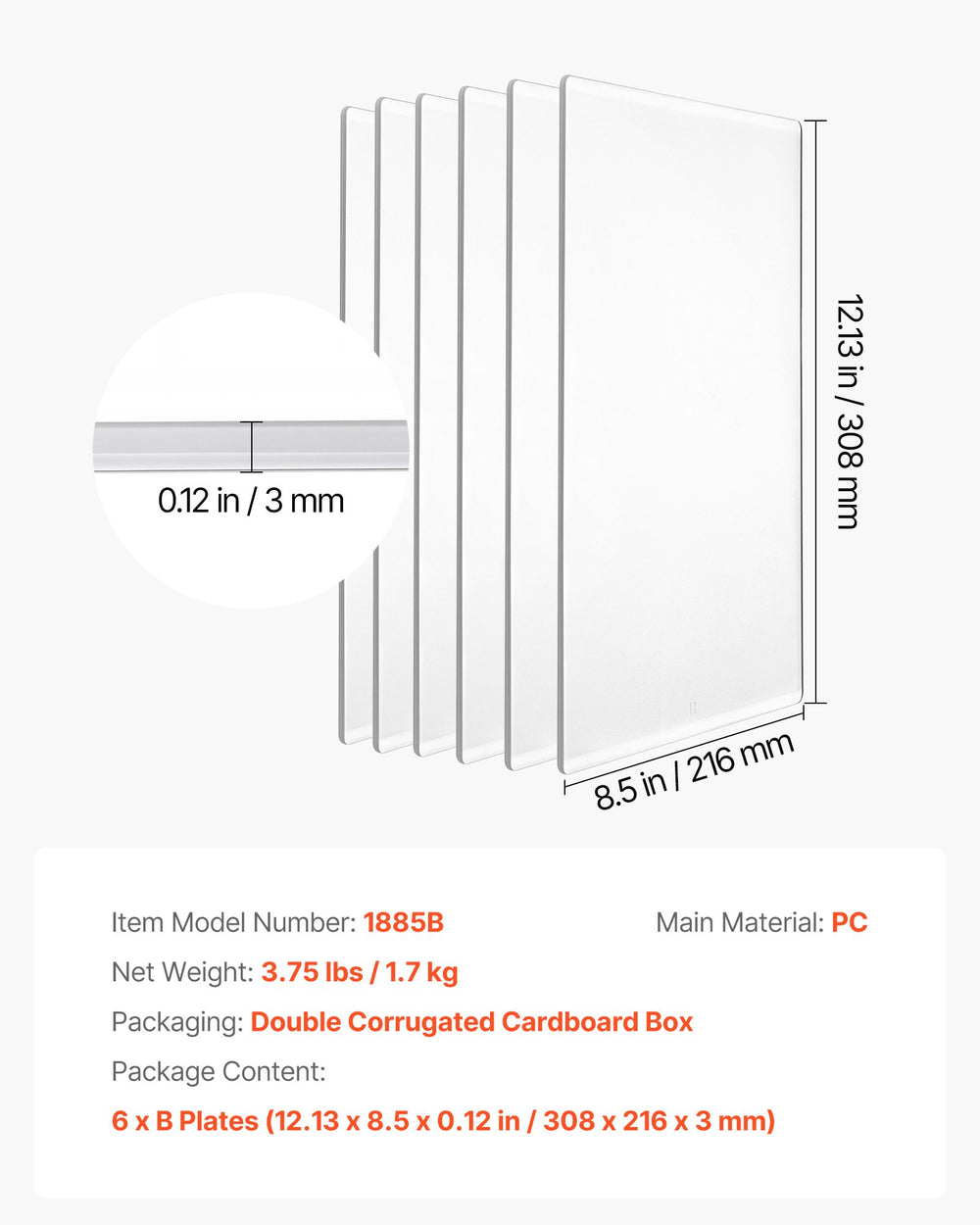 VEVOR Cutting Plates, 6 Pcs, 12.13 x 8.5 x 0.12 in, Clear Polycarbonate Material, Die Cut Pads Compatible with VEVOR Die Cutting and Embossing Machine KM-1885, for Scrapbooking and Card Making