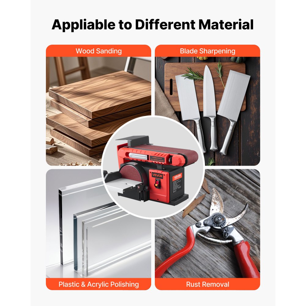 VEVOR 6" Disc Sander & 4" x 36" Belt Sander, 400W Professional Belt Disc Sanders Combo with 0 - 45° Adjustable Worktable & Dust Collection Port for Woodworking, Knife Sharpening, DIY Crafting