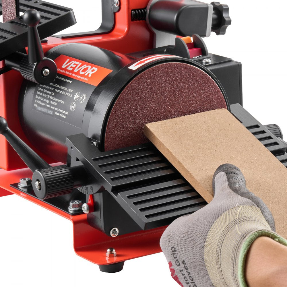 VEVOR 5" Disc Sander & 1" x 30" Belt Sander, 250W Benchtop Belt Disc Sanders Combo with 0 - 45° Adjustable Worktable & Dust Collection Ports for Woodworking, Furniture Refinishing, DIY Crafting