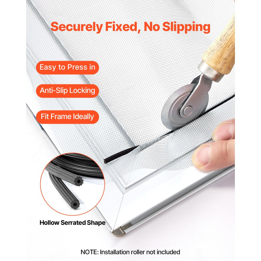 VEVOR Window Screen Spline, 100 ft x 0.16 in Window Screen Retainer Spline, PVC Window and Door Screen Spline, Hollow Serrated Screen Holder Spline, for Window Door Screen Repair and Replacement
