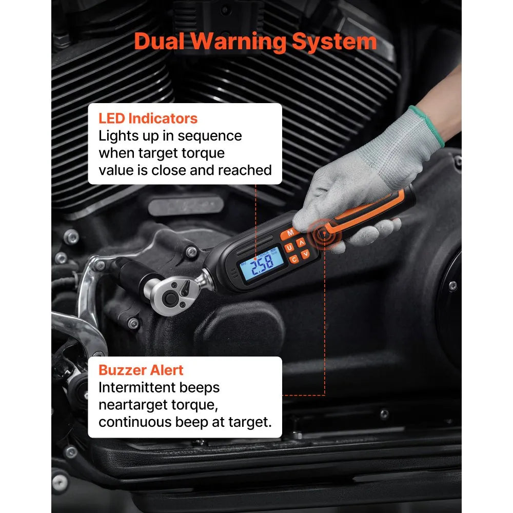VEVOR Torque Wrench Set 1/4" Drive 42-Piece Digital Torque Wrench 4 Units, ±2% Accuracy, LCD Screen, with Buzzer and LED Indicator, with Sockets, Bits, Extension Bar, Adapter, for Automotive Repair
