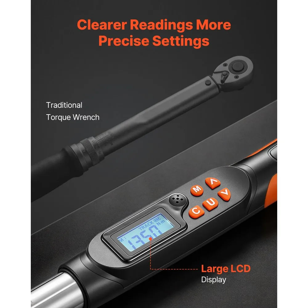 VEVOR Torque Wrench 0-1.5 in Adjustable Jaw Opening Digital Torque Wrench, Open-End Jaw, 4 Display Units, ±2% Accuracy, LCD Screen, with Buzzer and LED Indicator, for Pipe and Automotive Repair