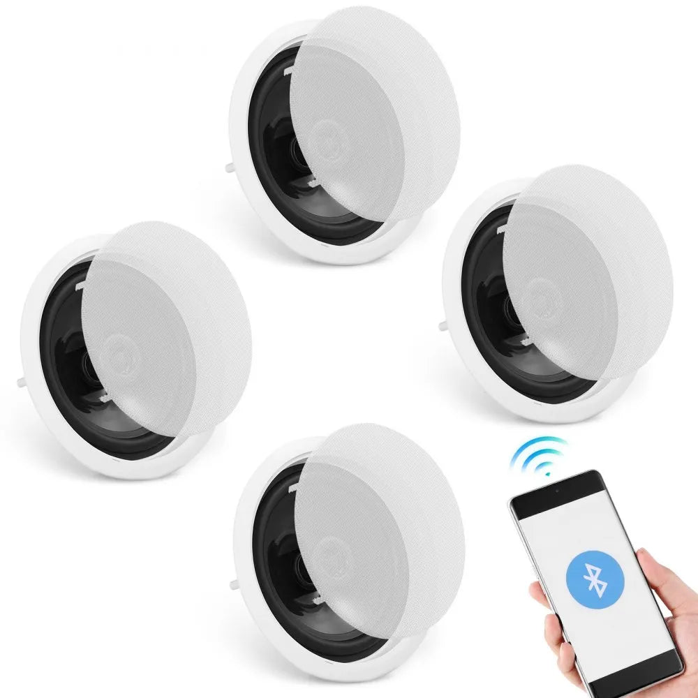 VEVOR 4 PCs 6.5'' Bluetooth in Ceiling Speakers, 150W, Flush Mount Ceiling & in-Wall Speaker System with 8ΩImpedance 89dB Sensitivity, for Home Kitchen Living Room Bedroom or Covered Outdoor Porches
