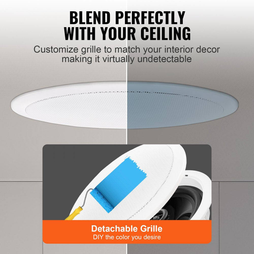 VEVOR 6.5 Inch in Ceiling Speakers, 150-Watts, Flush Mount Ceiling & in-Wall Speakers System with 8ΩImpedance 89dB Sensitivity, for Home Kitchen Living Room Bedroom or Covered Outdoor Porches, Single