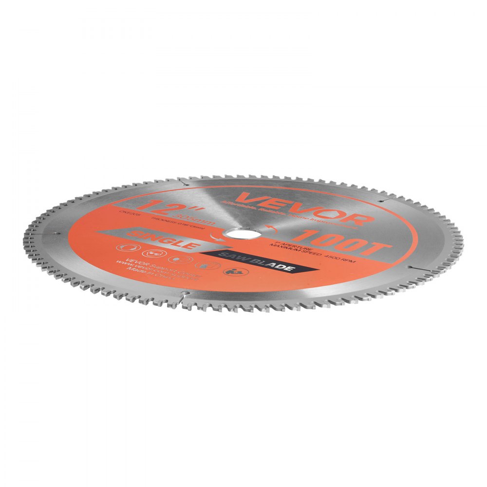 VEVOR Circular Saw Blade, 12 inch Diameter, 100 Sharp Alloy Teeth, 1 inch Arbor, Fine Finish, Aluminum Cutting Blade for Circular Saw, with Noise-Reducing Heat Vents, for Cutting Steel and Metal