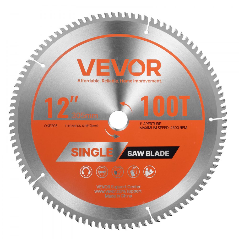 VEVOR Circular Saw Blade, 12 inch Diameter, 100 Sharp Alloy Teeth, 1 inch Arbor, Fine Finish, Aluminum Cutting Blade for Circular Saw, with Noise-Reducing Heat Vents, for Cutting Steel and Metal
