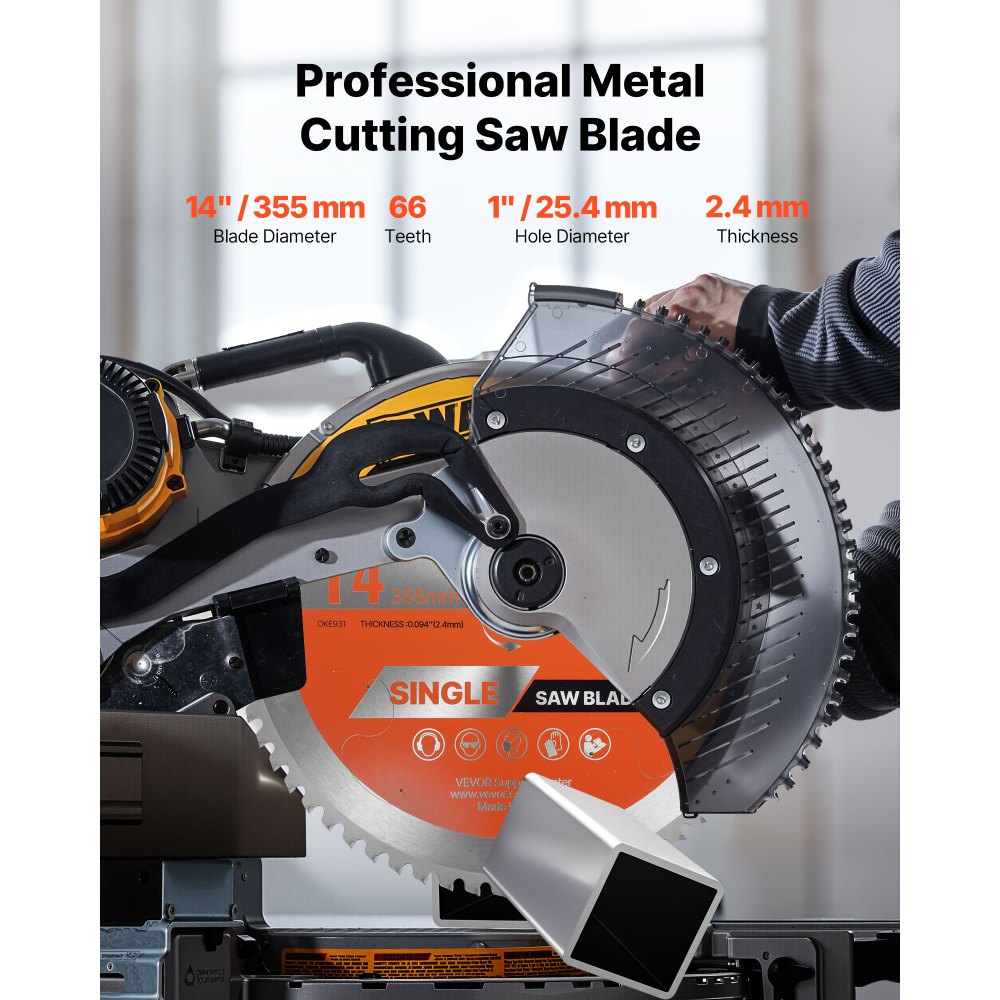 VEVOR Circular Saw Blade, 14 inch Diameter, 66 Sharp Alloy Teeth, 1 inch Arbor, Fine Finish, Metal Cutting Blade for Circular Saw, with Noise-Reducing Heat Vents, for Cutting Steel and Aluminum