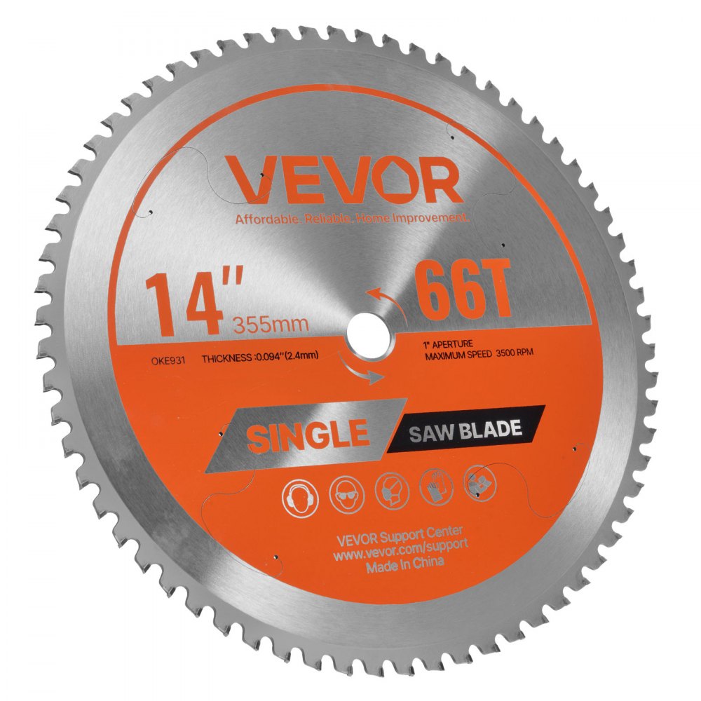 VEVOR Circular Saw Blade, 14 inch Diameter, 66 Sharp Alloy Teeth, 1 inch Arbor, Fine Finish, Metal Cutting Blade for Circular Saw, with Noise-Reducing Heat Vents, for Cutting Steel and Aluminum