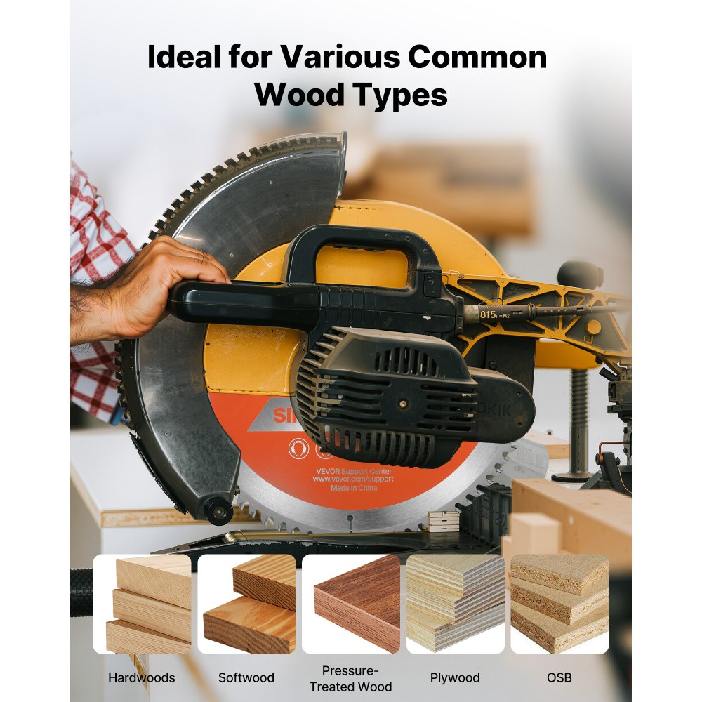 VEVOR Circular Saw Blade, 12 inch Diameter, 80 Sharp Alloy Teeth, 1 inch Arbor, Fine Finish, Wood Cutting Blade for Circular Saw, with Noise-Reducing Heat Vents, for Cutting Plywood, OSB, Hardwood