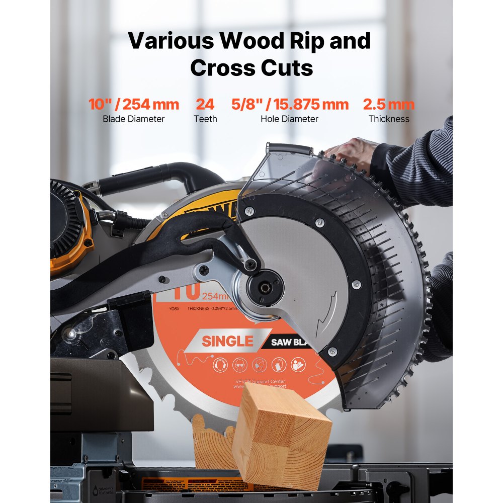 VEVOR Circular Saw Blade, 10 inch Diameter, 24 Sharp Alloy Teeth, 5/8 inch Arbor, Fine Finish, Wood Cutting Blade for Circular Saw, with Noise-Reducing Heat Vents, for Cutting Plywood, OSB, Hardwood
