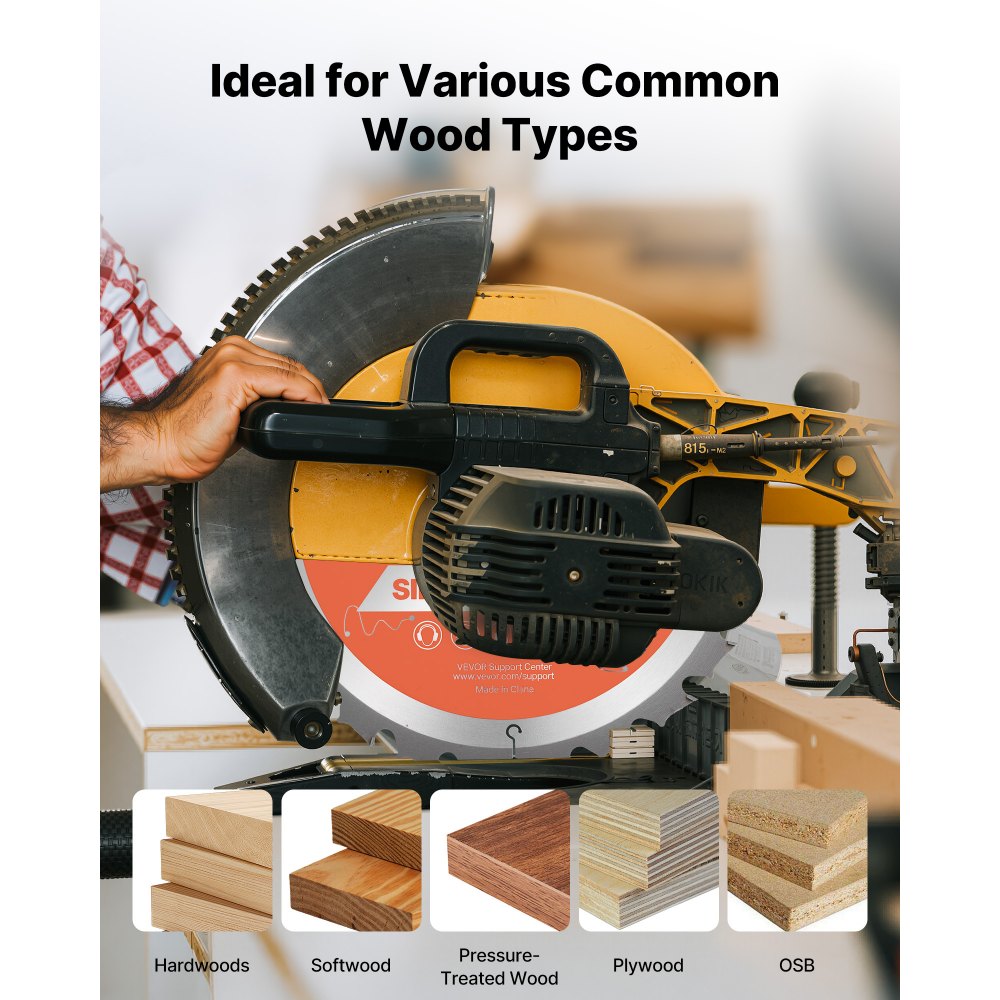 VEVOR Circular Saw Blade, 10 inch Diameter, 24 Sharp Alloy Teeth, 5/8 inch Arbor, Fine Finish, Wood Cutting Blade for Circular Saw, with Noise-Reducing Heat Vents, for Cutting Plywood, OSB, Hardwood