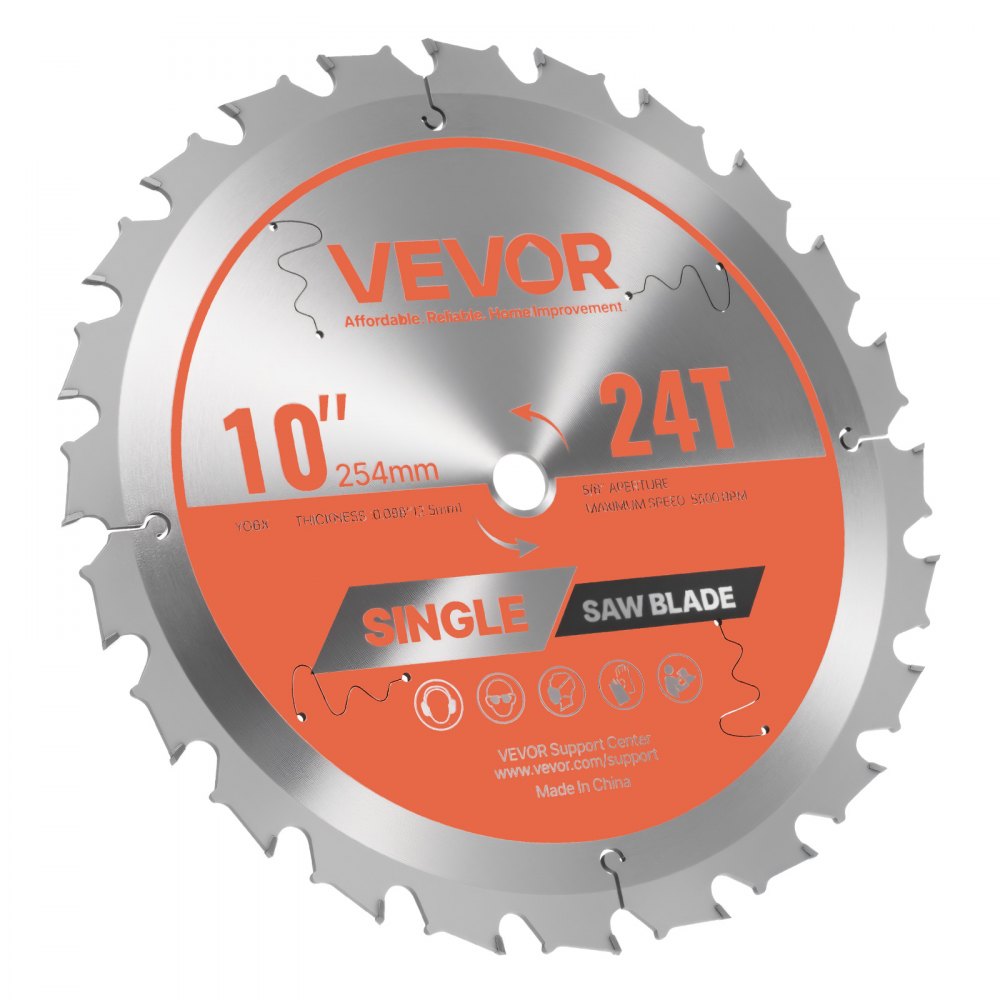 VEVOR Circular Saw Blade, 10 inch Diameter, 24 Sharp Alloy Teeth, 5/8 inch Arbor, Fine Finish, Wood Cutting Blade for Circular Saw, with Noise-Reducing Heat Vents, for Cutting Plywood, OSB, Hardwood