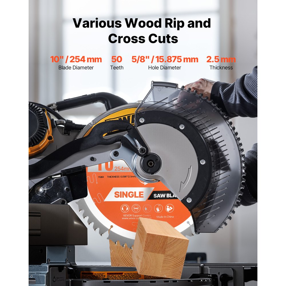 VEVOR Circular Saw Blade, 10 inch Diameter, 50 Sharp Alloy Teeth, 5/8 inch Arbor, Fine Finish, Wood Cutting Blade for Circular Saw, with Noise-Reducing Heat Vents, for Cutting Plywood, OSB, Hardwood