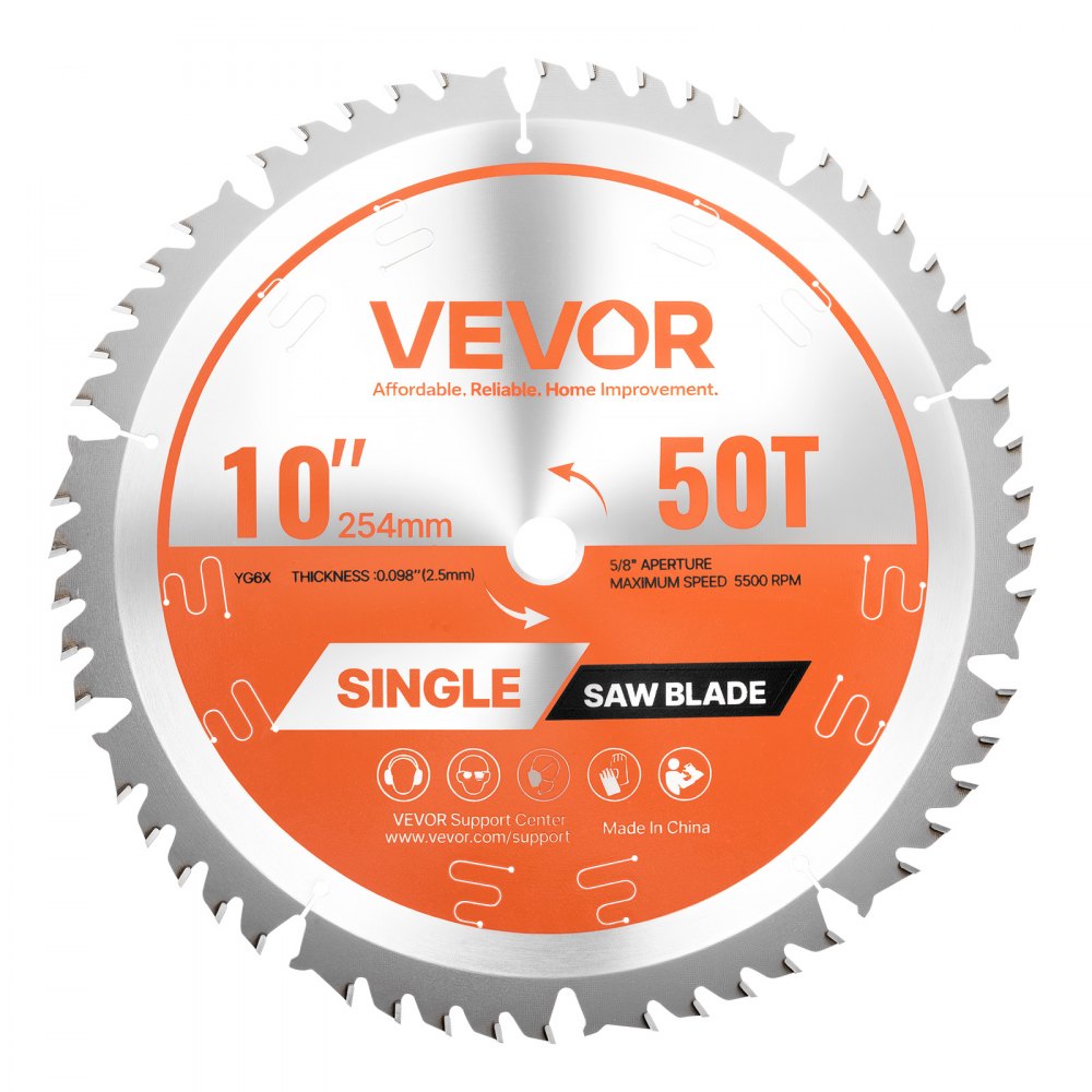 VEVOR Circular Saw Blade, 10 inch Diameter, 50 Sharp Alloy Teeth, 5/8 inch Arbor, Fine Finish, Wood Cutting Blade for Circular Saw, with Noise-Reducing Heat Vents, for Cutting Plywood, OSB, Hardwood