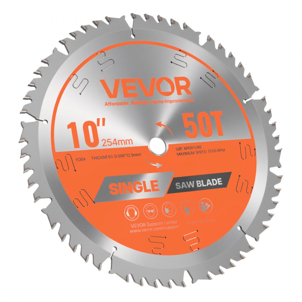 VEVOR Circular Saw Blade, 10 inch Diameter, 50 Sharp Alloy Teeth, 5/8 inch Arbor, Fine Finish, Wood Cutting Blade for Circular Saw, with Noise-Reducing Heat Vents, for Cutting Plywood, OSB, Hardwood