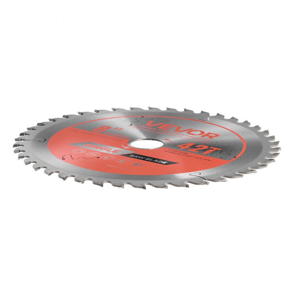 VEVOR Circular Saw Blade, 8 inch Diameter, 42 Sharp Alloy Teeth, 1 inch Arbor, Fine Finish, Wood Cutting Blade for Circular Saw, with Noise-Reducing Heat Vents, for Cutting Plywood, OSB, and Hardwood