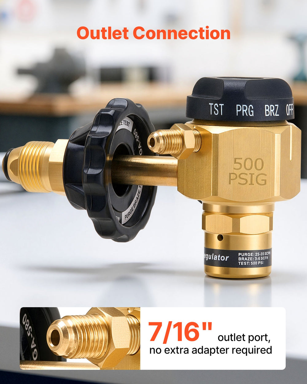 VEVOR Nitrogen Purging Regulator, Nitrogen Purge Control Valve with 500PSI Test Pressure, 4-Position Flow Control (TST/PRG/BRZ/OFF) for Brazing, Pipeline Purging, Leak Checking & Pressure Testing