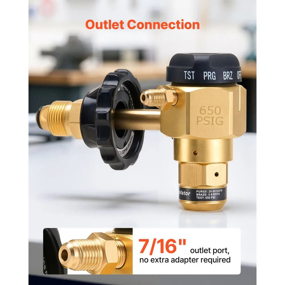 VEVOR Nitrogen Purging Regulator, Nitrogen Purge Control Valve with 650PSI Test Pressure, 4-Position Flow Control (TST/PRG/BRZ/OFF) for Brazing, Pipeline Purging, Leak Checking & Pressure Testing