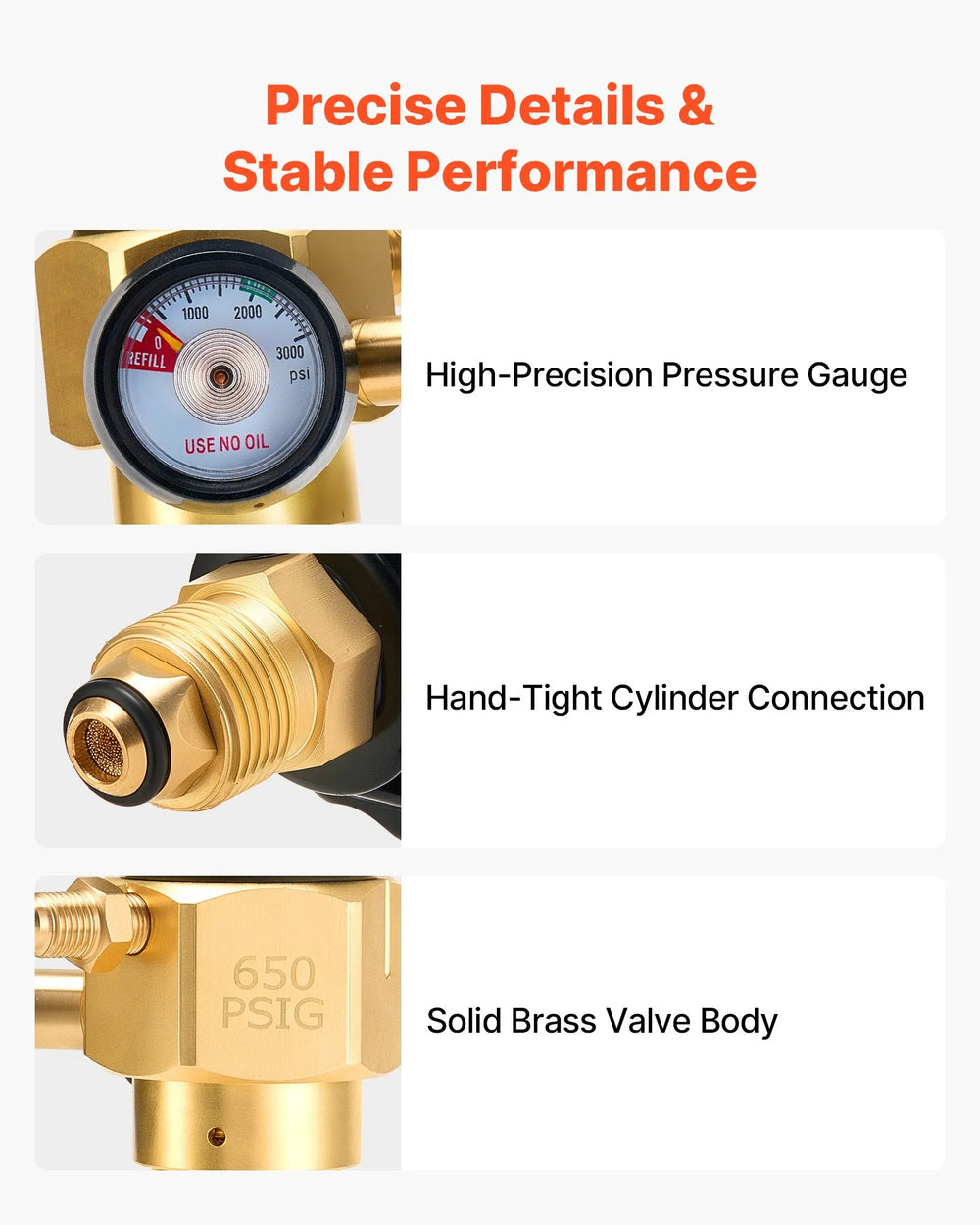 VEVOR Nitrogen Purging Regulator, Nitrogen Purge Control Valve with 650PSI Test Pressure, 4-Position Flow Control (TST/PRG/BRZ/OFF) for Brazing, Pipeline Purging, Leak Checking & Pressure Testing