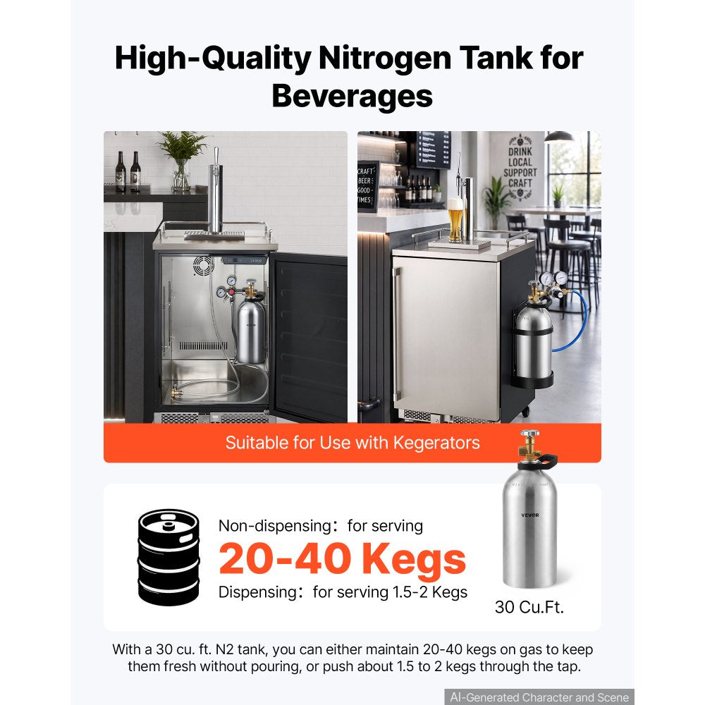 VEVOR 30 Cu. Ft DOT Nitrogen Cylinder Aluminum Alloy Air Tank (Ships Empty), High-Strength Aluminum Alloy 6061-T6 Cylinder with CGA-580 Valve & Handle, for Manufacturing, Welding, Beverage Production