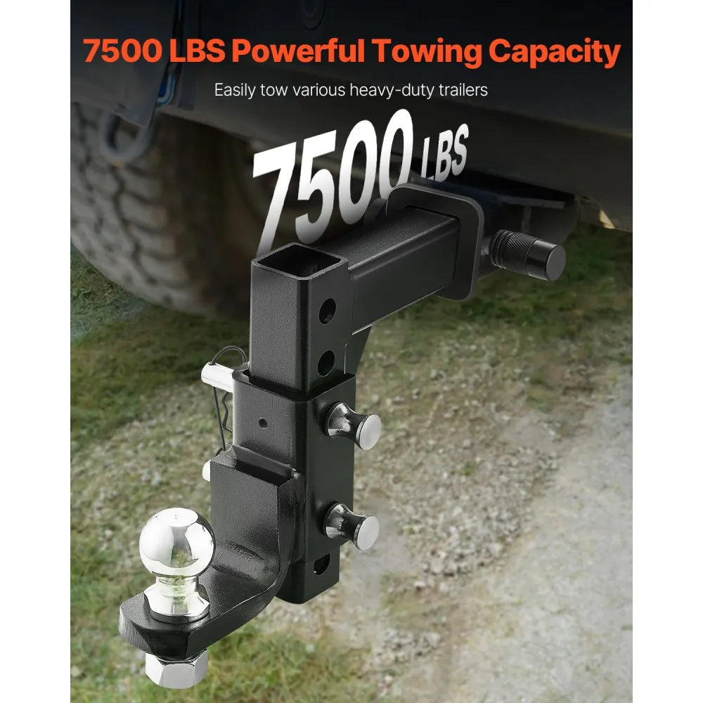 VEVOR Adjustable Trailer Hitch, Fit 2-Inch Receiver, Trailer Hitch Ball Mount with 2-Inch Ball & Pin, 7500 lbs Capacity Ball Hitch, 9-Inch Drop, Tow Hitch for Heavy Duty Truck with Carbon Steel, Black