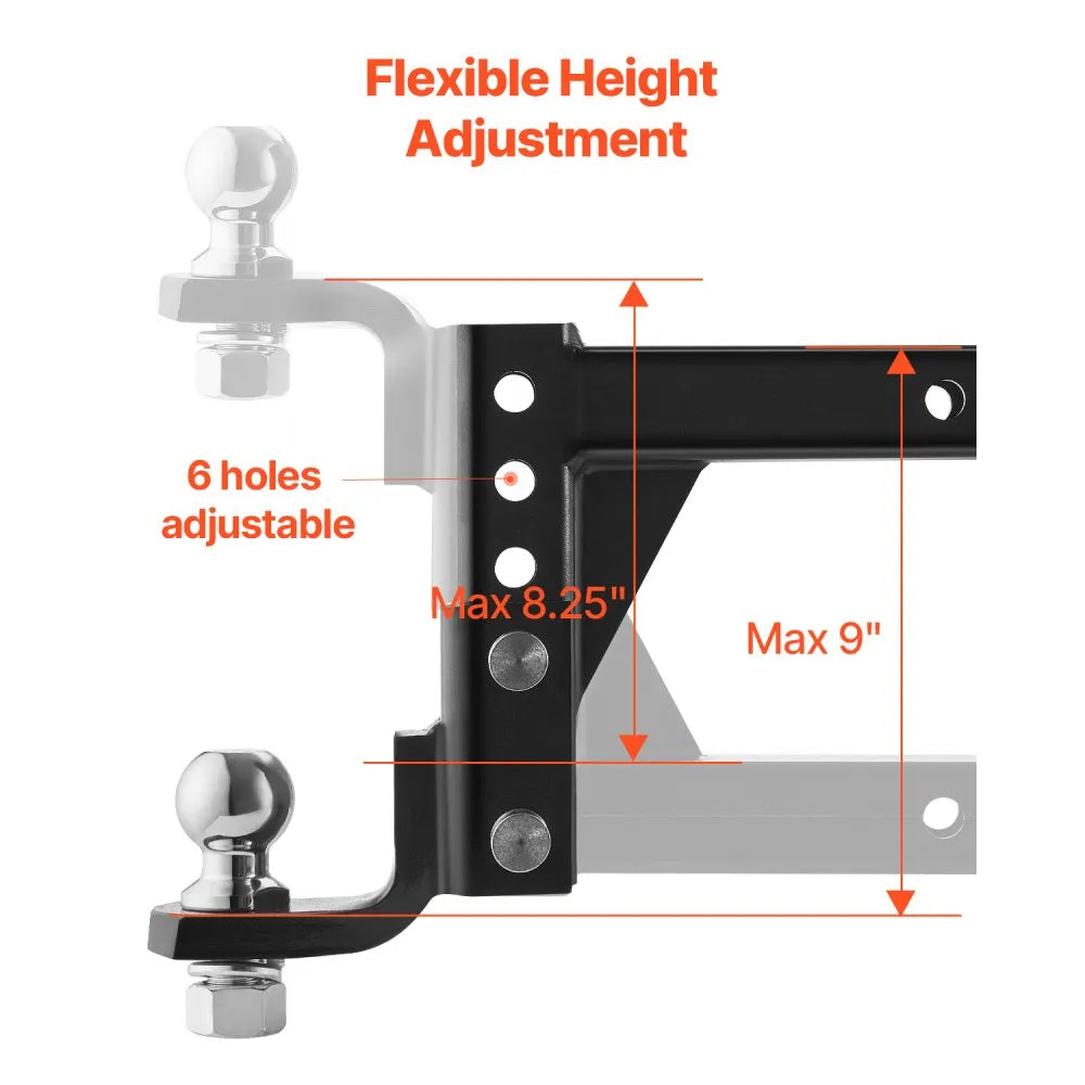 VEVOR Adjustable Trailer Hitch, Fit 2-Inch Receiver, Trailer Hitch Ball Mount with 2-Inch Ball & Pin, 7500 lbs Capacity Ball Hitch, 9-Inch Drop, Tow Hitch for Heavy Duty Truck with Carbon Steel, Black