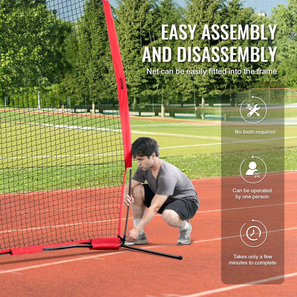 VEVOR Barricade Backstop Net, 12x9 ft Ball Sports Barrier Netting, Portable Practice Equipment with Carry Bag, Protection Screen for Baseball Softball Lacrosse Soccer Hockey Training, for Backyard