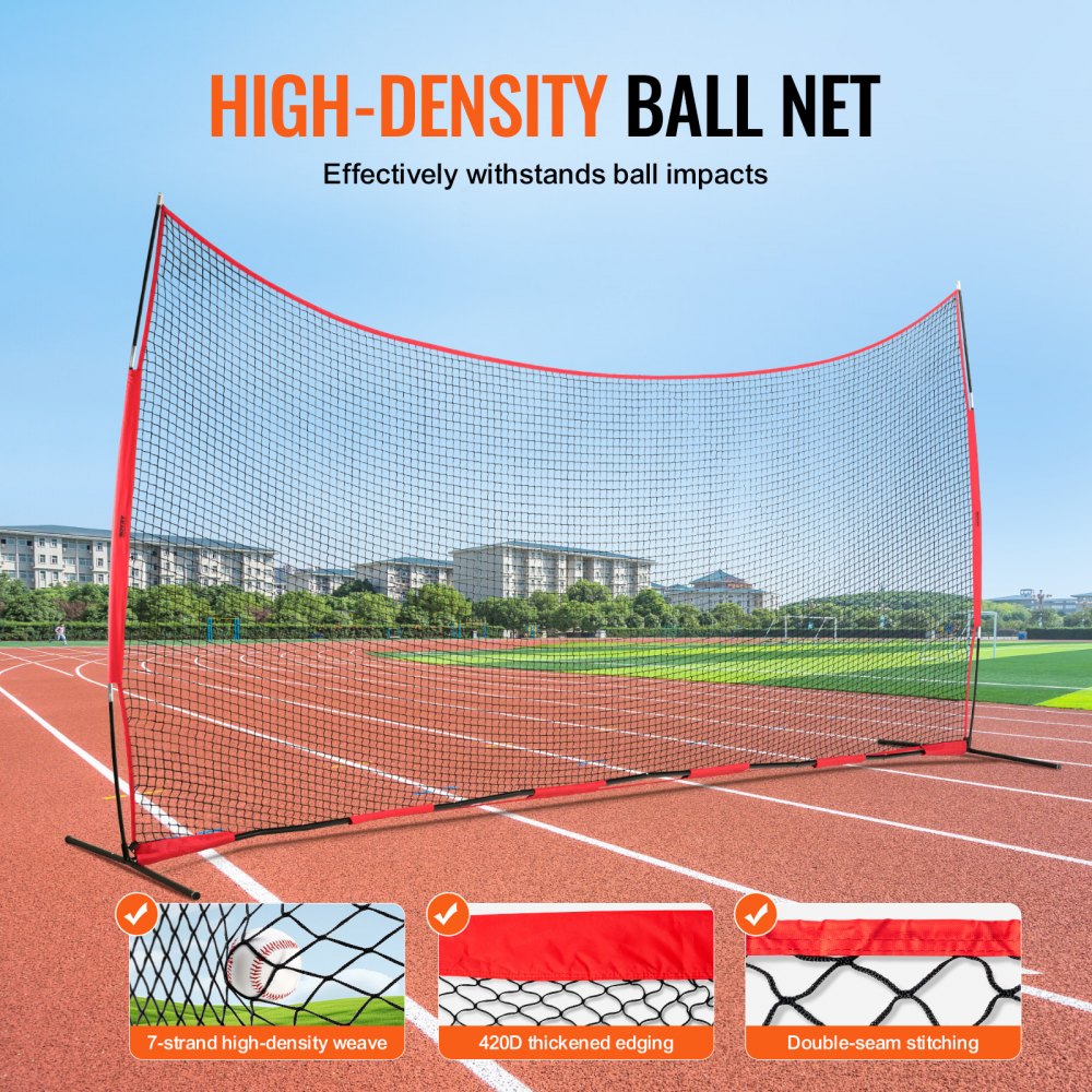 VEVOR Barricade Backstop Net, 20x10 ft Ball Sports Barrier Netting, Portable Practice Equipment with Carry Bag, Protection Screen for Baseball Softball Lacrosse Soccer Hockey Training, for Backyard