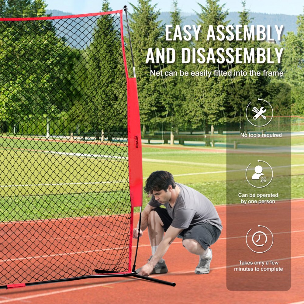 VEVOR Barricade Backstop Net, 7x7 ft Ball Sports Barrier Netting, Portable Practice Equipment with Carry Bag, Protection Screen for Baseball Softball Lacrosse Soccer Hockey Training, for Backyard