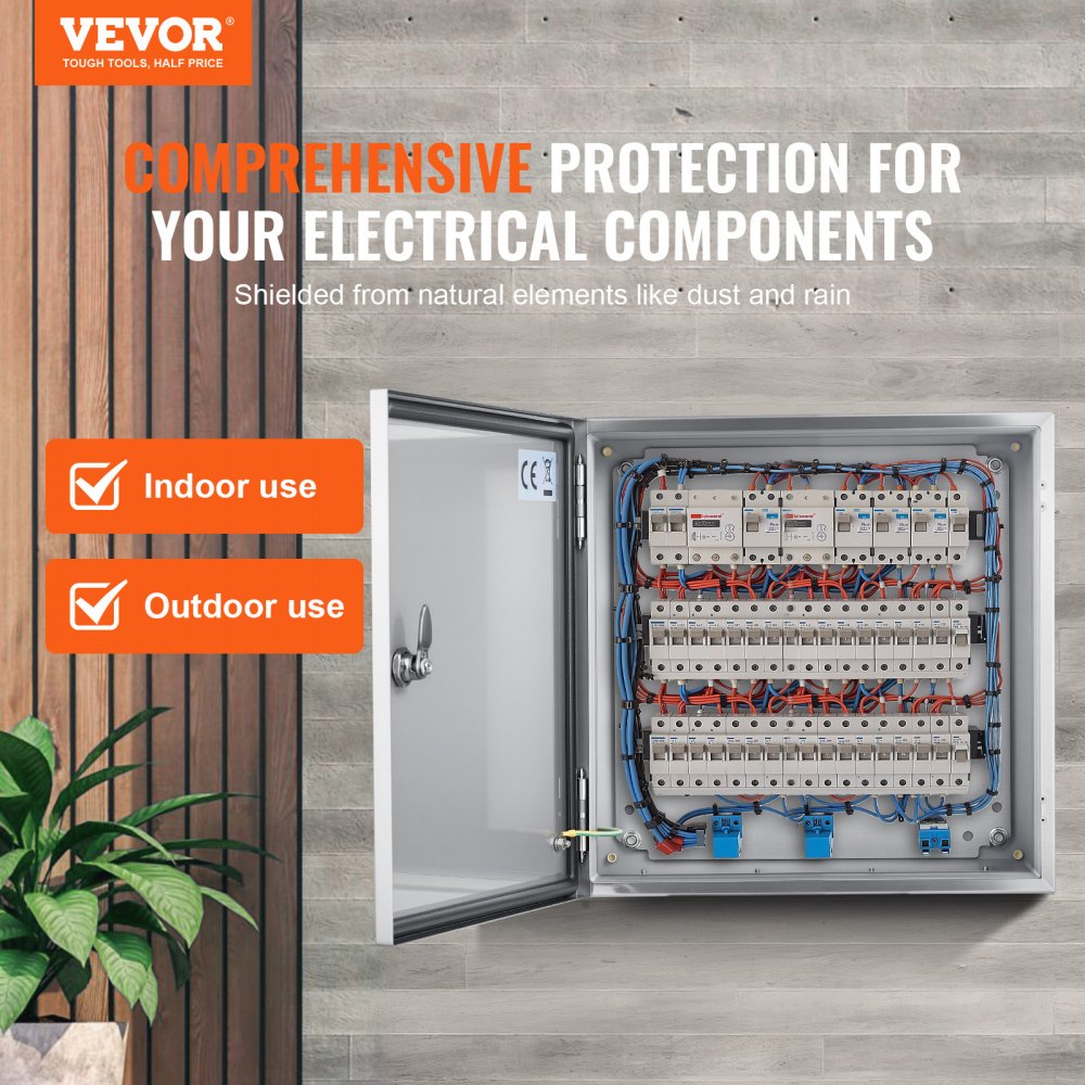 VEVOR NEMA Stainless Steel Enclosure, 16 x 16 x 8\'\' NEMA 4X Steel Electrical Box, IP66 Waterproof & Dustproof, Outdoor/Indoor Electrical Junction Box, with Mounting Plate