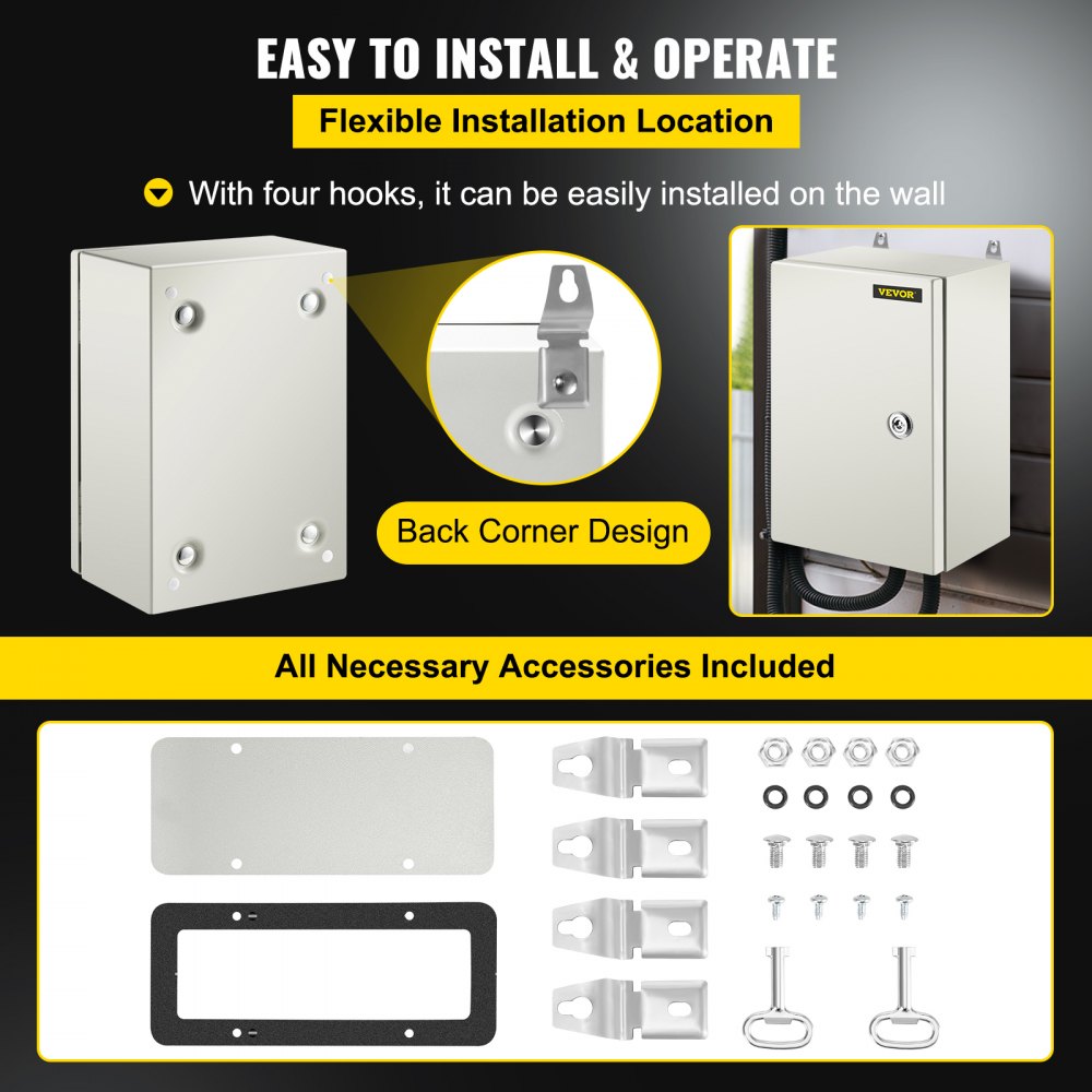 VEVOR NEMA Steel Enclosure 12×8×6,NEMA 4X Steel Electrical Box,IP66 Waterproof & Dustproof,Outdoor/Indoor Electrical Junction Box,with Mounting Plate