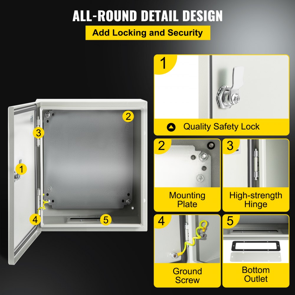 VEVOR NEMA Steel Enclosure, 12 x 10 x 6\'\' NEMA 4X Steel Electrical Box, IP66 Waterproof & Dustproof, Outdoor/Indoor Electrical Junction Box, with Mounting Plate