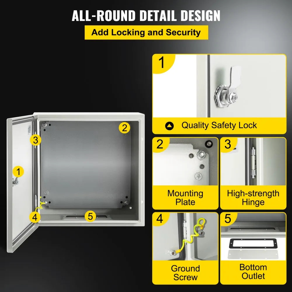 VEVOR NEMA Steel Enclosure, 12 x 12 x 6\'\' NEMA 4X Steel Electrical Box, IP66 Waterproof & Dustproof, Outdoor/Indoor Electrical Junction Box, with Mounting Plate