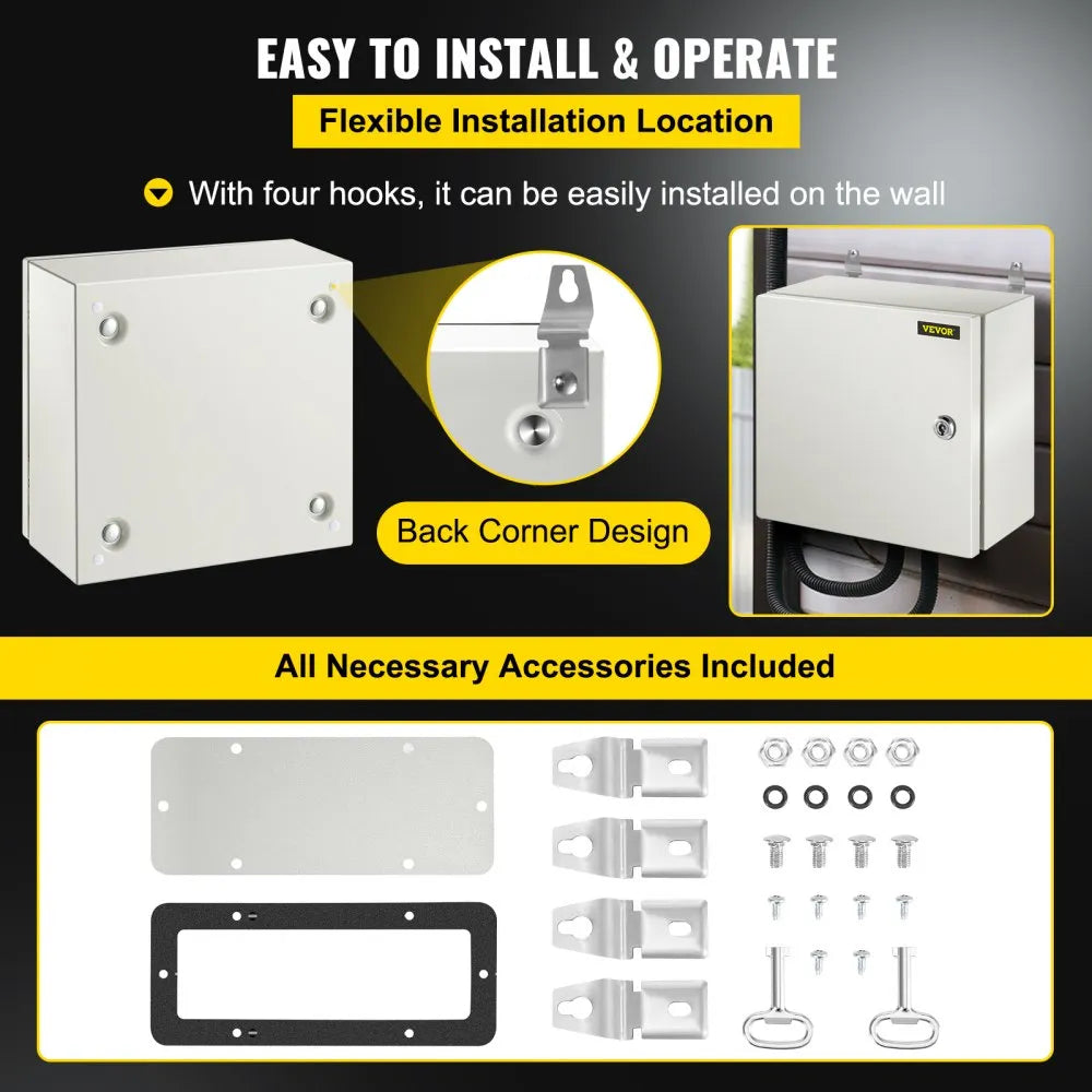 VEVOR NEMA Steel Enclosure, 12 x 12 x 6\'\' NEMA 4X Steel Electrical Box, IP66 Waterproof & Dustproof, Outdoor/Indoor Electrical Junction Box, with Mounting Plate