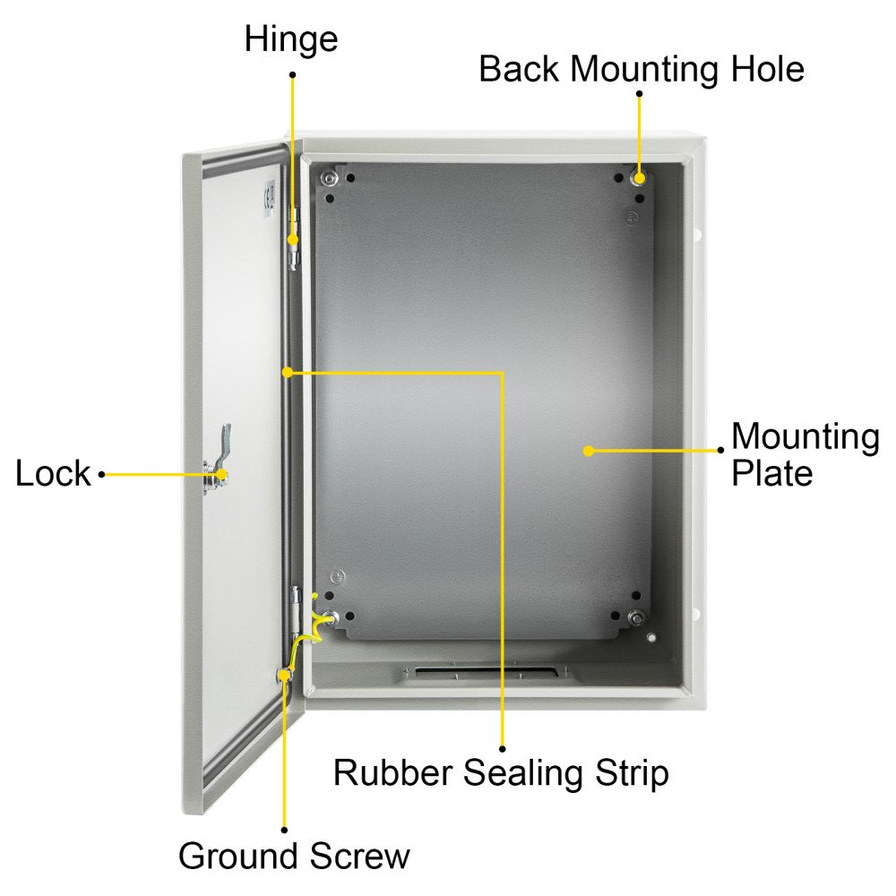 VEVOR NEMA Steel Case, Dimensions 16x12x8 inches, NEMA 4X Steel Electric Enclosure, IP66 Rated for Water and Dust Resistance, Suitable for Both Outdoor and Indoor Use, Includes Mounting Plate