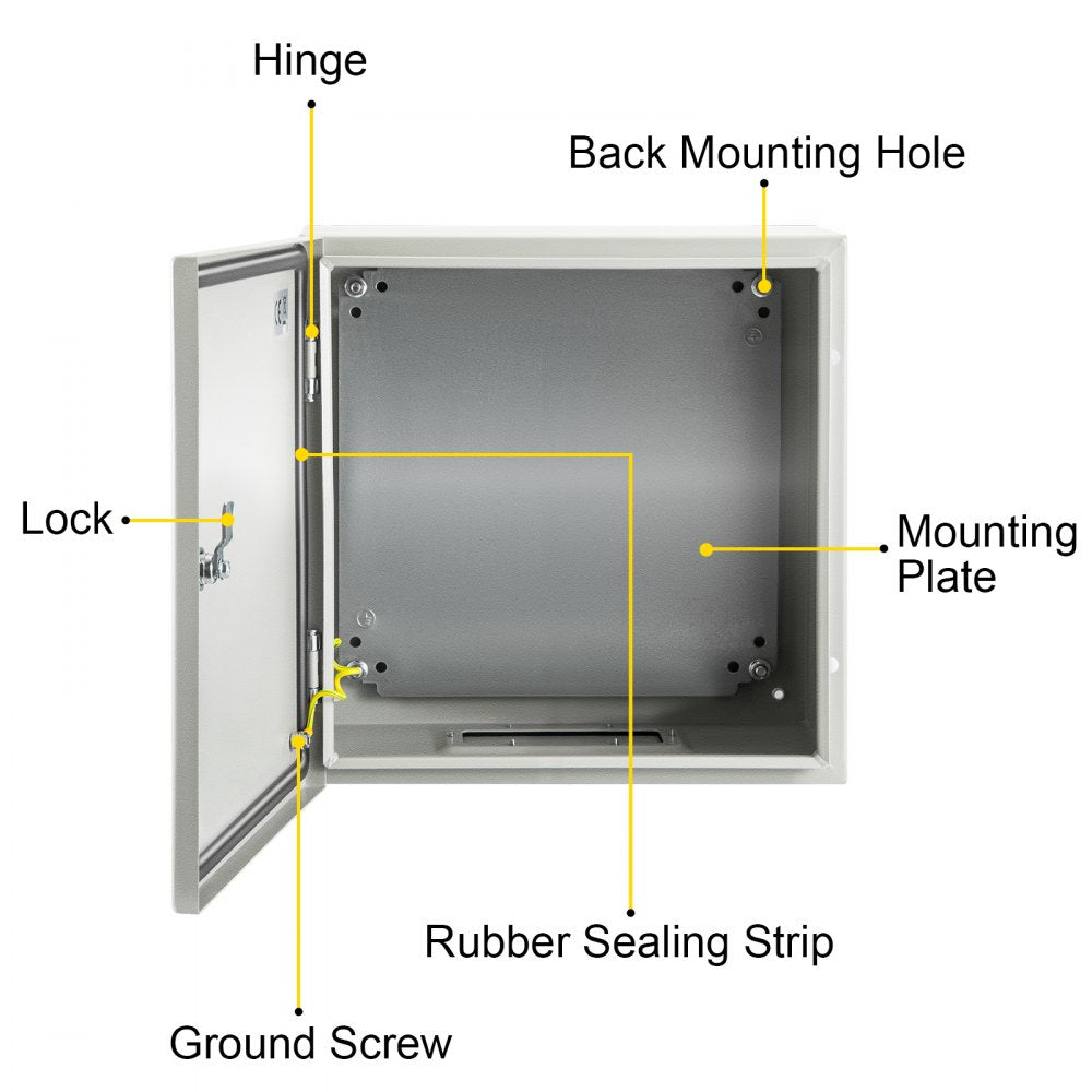 VEVOR NEMA Steel Enclosure, 16 x 16 x 6\'\' NEMA 4X Steel Electrical Box, IP66 Waterproof & Dustproof, Outdoor/Indoor Electrical Junction Box, with Mounting Plate