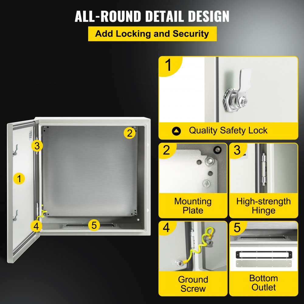 VEVOR NEMA Steel Case, 24x24x8'' NEMA 4X Metal Electric Enclosure, IP66 Water & Dust Resistant, Suitable for Both Outdoor & Indoor Use, Includes Mounting Plate