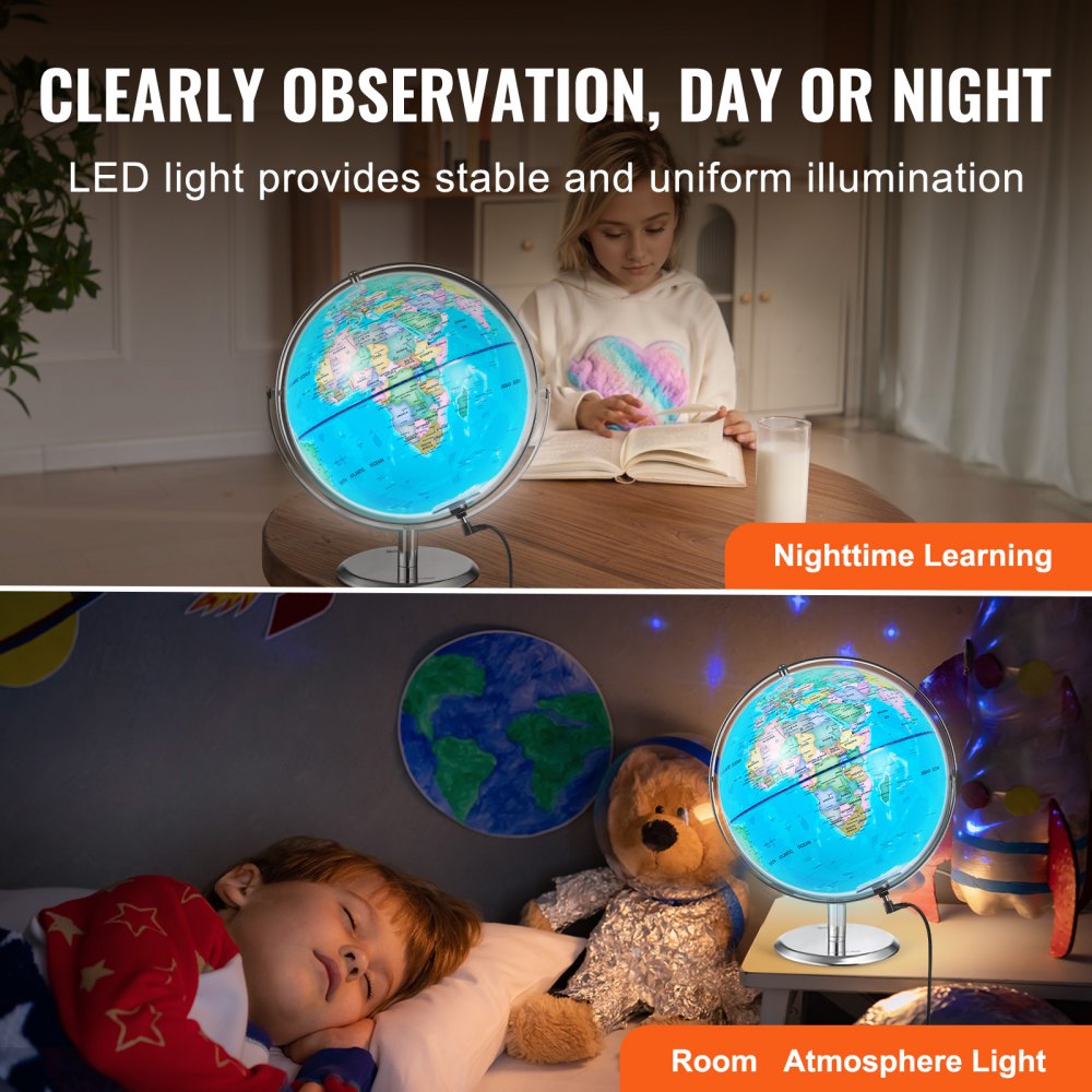 VEVOR Talking World Globe, 9 in/228.6 mm, Interactive Globe for Kids Early Learning Teaching, Educational Globe with Smart Talking Pen LED Night Light USB Interface, Gifts for Children Boys & Girls