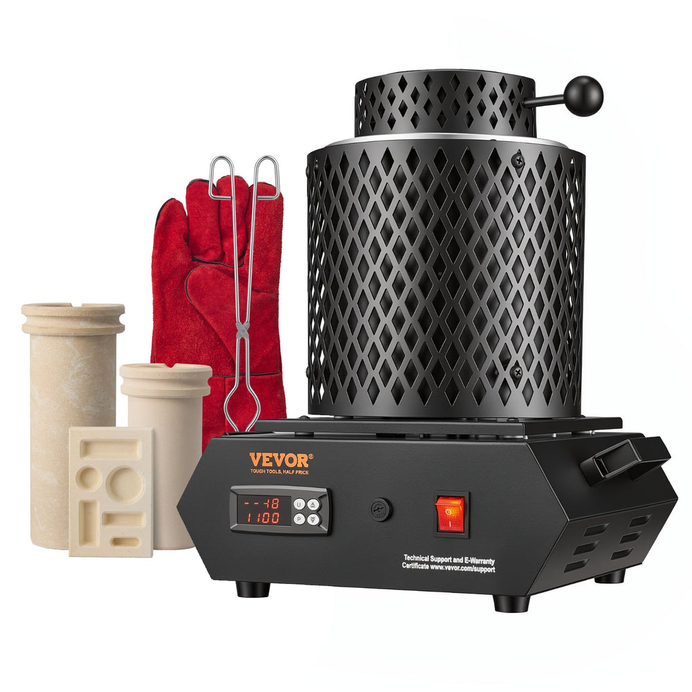 VEVOR Gold Melting Furnace, 1350W, 2102 ℉, PID Digital Electric Melting Furnace with 1 kg and 3 kg Ceramic Crucibles, Insulated Gloves, Crucible Tongs and Tray, for Gold, Silver, Aluminum, Copper